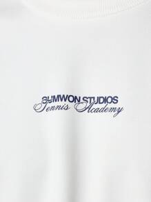 SUMWON Crop Fit Double Layer Sleeve Tee With Graphic Print - White - View 6