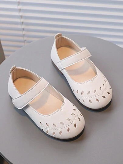1 Pair Beige Flat Baby Shoes, Toddler Girls Shoes, Comfortable Hook And Loop Breathable Simple Casual Outdoor Sneakers