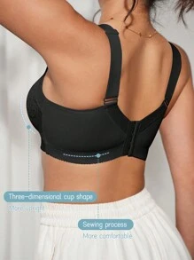 1pc Women's Adjustable Seamless Wireless Bra, Comfy & Soft With Wide Strap For Shaping & Support Lingerie - Black - View 7