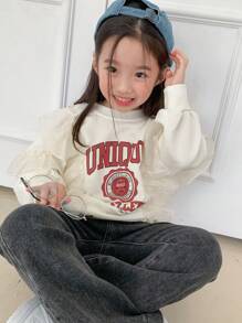 DAZY Young Girl Crew Neck Letter Print Knitted Sweatshirt - Beige - View 4