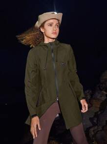 In My Nature Women's Casual Zip-Up Drawstring Hoodie Thermal Lined Waterproof Outdoor Hooded Jacket - Army Green - View 10