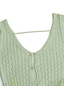 SHEIN LUNE Ladies' Solid Deep V-Neck Hollow Out Long Sleeve Sweater Dress