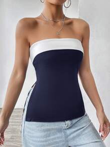 SHEIN EZwear Women's Summer Black Y2k Color Block Tube Top