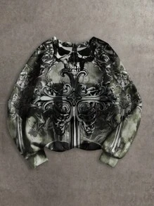 Attitoon 女式复古朋克摇滚哥特骷髅印花羊毛圆领休闲运动衫，适合秋冬季