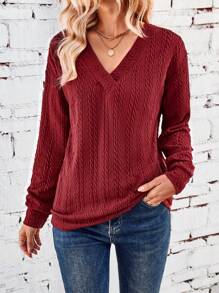 SHEIN LUNE 女士 V 领纯色简约休闲 T 恤，适合新年衣服日常穿着