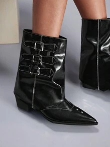 CUCCOO GRLICON 女士踝靴和短靴，Y2K风格，朋克风格，机车风格，酷女孩风格，适合万圣节、圣诞节、派对 - 黑色 - 查看 3