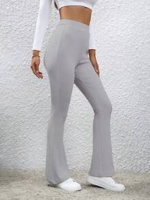 SHEIN LUNE Women's Drawstring Flare Pants, Long - Light Grey - View 8