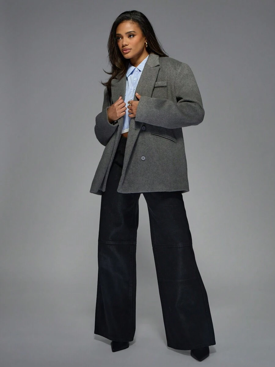 MISSGUIDED Designer Oversized Double Breasted Wool Blend Professional Office Work Blazer Classic Business Suit Jacket All Season Casual Outerwear - Grey - View 1