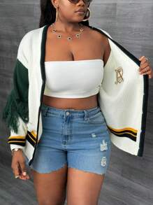 Slaydiva 大码女式休闲针织开衫，学院风 - 彩色 - 查看 8