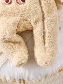 Baju Terusan Bayi Perempuan Baru Lahir Motif Beruang Lucu Lengan Panjang Bahan Fleece dengan Penutup Kaki, Pakaian Rumah yang Hangat dan Nyaman - Aprikot - View 4