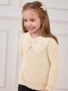 Cozy Pixies Young Girl Butterfly Collar Soft Knit Long Sleeve Pullover Sweater - Apricot - View 3