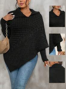 SHEIN LUNE Áo len nữ cỡ lớn cổ lệch tay phồng dày dặn, chất liệu dệt kim, thích hợp cho mùa thu/đông. - trắng - Xem 1