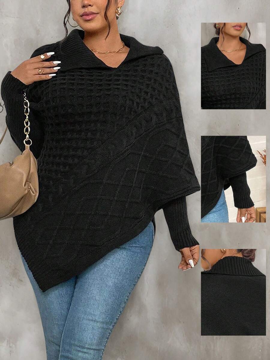 SHEIN LUNE Áo len nữ cỡ lớn cổ lệch tay phồng dày dặn, chất liệu dệt kim, thích hợp cho mùa thu/đông. - trắng - Xem 1