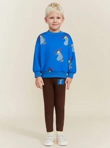 SHEIN Young Boy Round Neck Allover Print Casual Sweatshirt - Beige - View 5