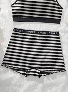 2pcs/Set Teen Girls Casual Stripe Pattern Bra Underwear Set - Multicolor - View 4
