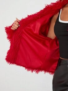 Manfinity Unisex Men's Loose Knit Open Front Casual Fluffy Jacket, Suitable For Autumn And Winter - Red - View 7