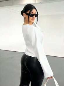 SHEIN SXY White Bowknot Design Jacket, Sexy Cute Elegant For Date, Autumn/Winter - White - View 2