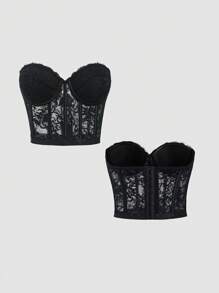 Sweetra Alluring Lace Cup Underwire Push-Up Enhancing Shaping Bra, Special For Valentine's Day - Black - View 2