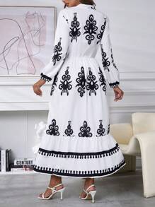 INAWLY 1pc Women Full-Print Minimalist Casual Mini Dress, Long Sleeve