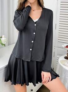 2pcs Women Pajama Set - Bodycon Slip Dress & Jacket