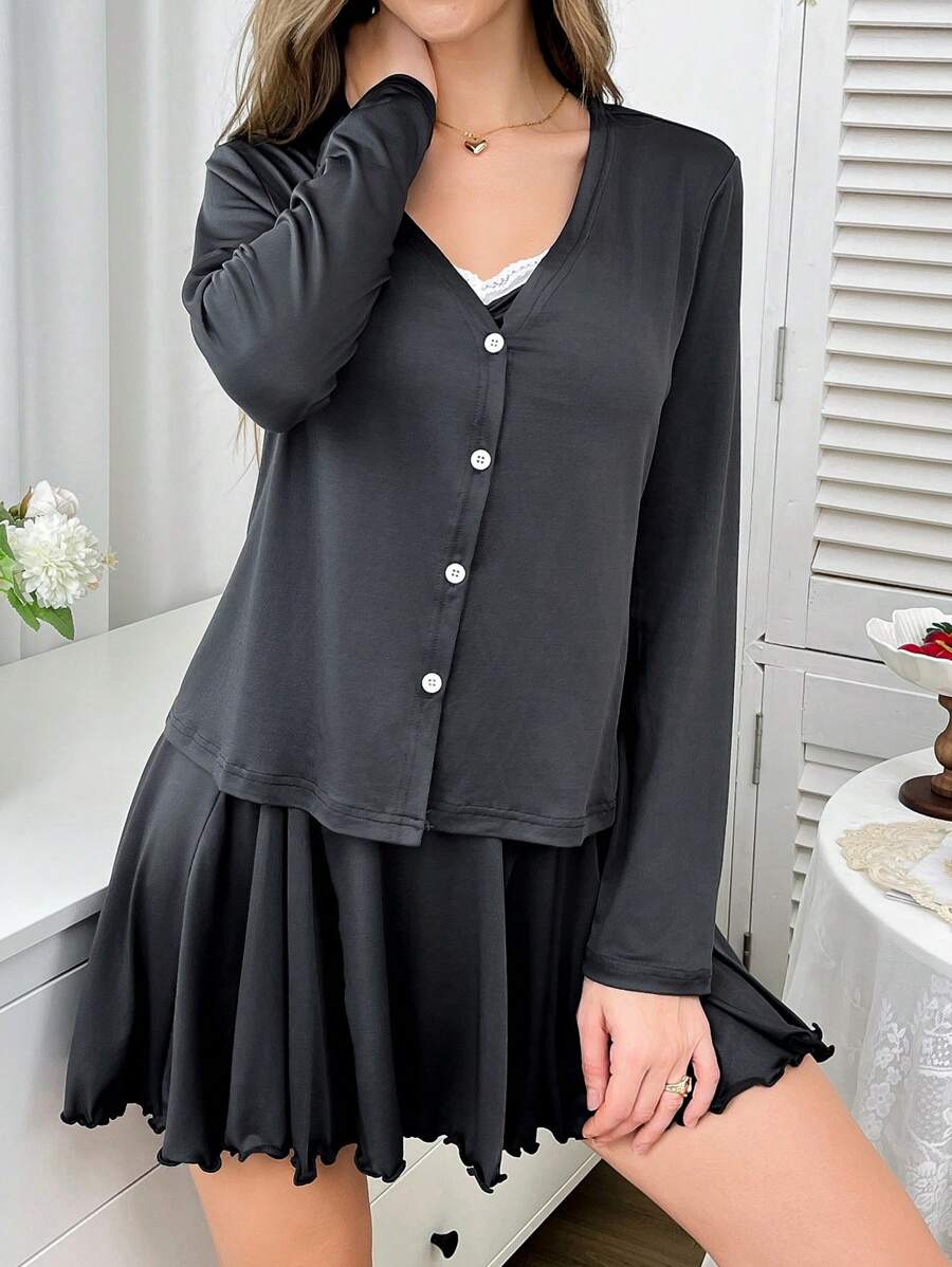 2pcs Women Pajama Set - Bodycon Slip Dress & Jacket