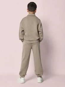 SUMWON Tween Boys Comfy Regular Fit Long Sleeve Polo Shirt And Jogger Pant With Pleats 2 Piece Set