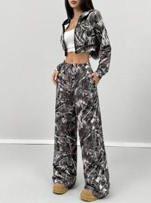 Coolane Conjunto de sudadera de manga larga y pantalón de chándal de camuflaje para mujer para otoño e invierno - Multicolor - Ver 3