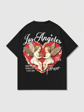 Street Life Men's Heart Print Short Sleeve T-Shirt With XOXO/Kisses/Cupid/Angel/Heart Design