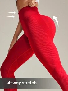 Core Rhythm Women Solid Color High Waist Seamless Leggings For Chinese New Year Yoga Pants - Red - View 6