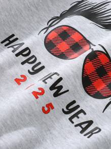 2 件套青少年女孩休闲卡通印花运动衫和格子裤套装，秋冬 - 彩色 - 查看 3