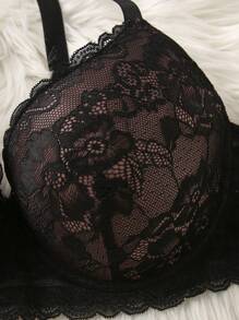 1 pieza Sujetador de encaje con aros para talla grande Lencería - Negro - Ver 5