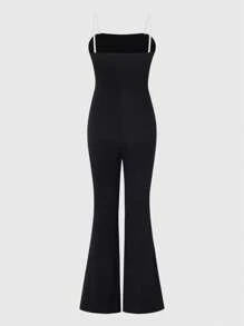 Teenage Girls Simple Transparent Strap One-Piece Jumpsuit, Knitted, Solid Color, Everyday Wear
