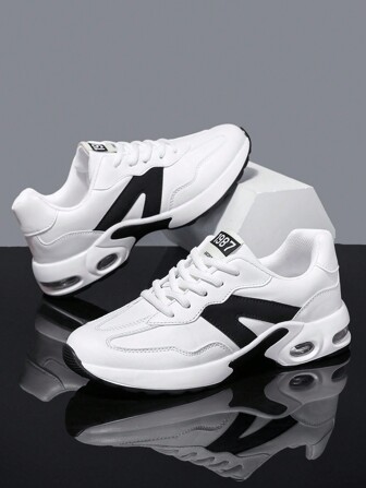 青少年纯色拼接极简运动鞋，休闲日常穿着