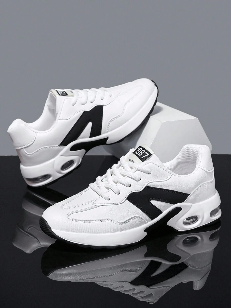 Teens' Solid Color Patchwork Minimalist Sneakers, Casual Daily Wear