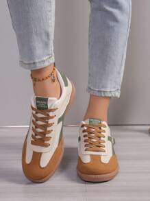 T-Shaped Lace-Up Casual Sneakers, Comfortable & Versatile, Round Toe, Suitable For Commute And Daily Wear, For Young Girl