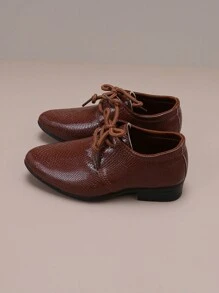 Sepatu Flat Anak Laki-Laki Motif Ular Ujung Lancip Kulit, Sepatu Formal Kulit PU untuk Pesta - Coklat - View 4