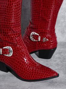 SHUZIA Tall Western Boot With Strap And Hardware Summer Shoes Spring Shoes Spring Break Easter For Christmas - Red - View 4