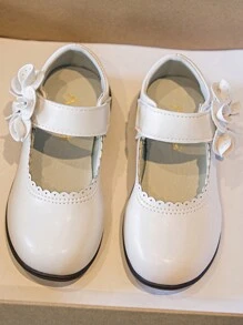 1 par de zapatos planos para niñas, beige, cómodos y versátiles con y diseño de flor de estilo hada para uso al aire libre, zapatos sencillos para niños - Beis - Ver 7