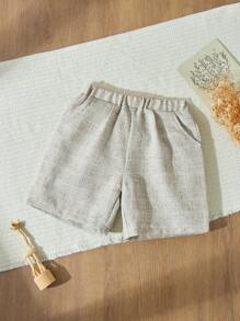 SHEIN 年轻女孩优雅法式宽松白色编织松紧腰短裤，秋冬 - 彩色 - 查看 1