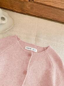 Blossori Young Girls French Elegant Grey Button Up Loose Long Sleeve Cardigan Sweater, Autumn/Winter - Pink - View 5