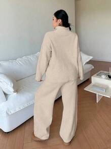 Flirla Casual Versatile Half-Zip Women Suit, Autumn/Winter New Fall Cloth For Women - Camel - View 2