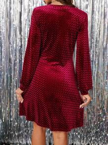 SHEIN Clasi Women V-Neck Velvet Christmas New Year Mini Dress