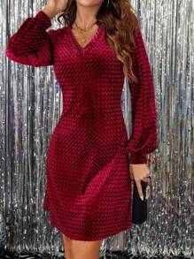 SHEIN Clasi Women V-Neck Velvet Christmas New Year Mini Dress