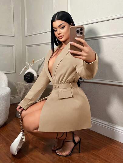 SHEIN SXY 时尚纯色宽松西装外套