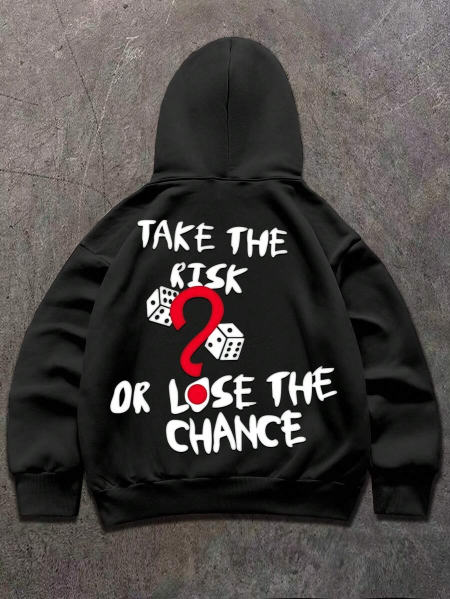 Manfinity EMRG Áo nỉ trùm đầu in chữ và họa tiết cho nam dài tay, Áo hoodie dài tay họa tiết đi chơi, Quà tặng cho bạn bè, chồng, bạn trai - màu đen - Xem 1