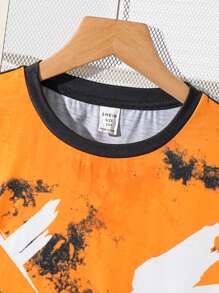 2 sztuki Tween Boys Casual Street Graphic Print Crew Neck Loose T-shirt i spodenki Knit Set