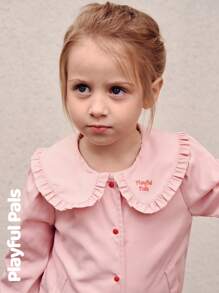 SHEIN 1 Pc Young Girls Coats Ruffle Peter Pan Collar Letter Print Fun Cute/Vintage/Casual/Outings Autumn/Winter/Spring Suitable For School And Outings - Pink - View 1