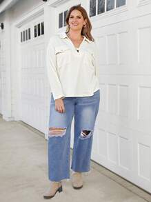 SHEIN LUNE Top minimaliste casual de couleur unie pour femmes grandes tailles, à porter au quotidien, pour le Thanksgiving et le Nouvel An - Nude - Voir 5