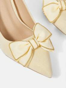 CUCCOO HITCHD Women's Fashion Elegant Gold Toe Rhinestone Bow Pointy Toe Stiletto High Heels, Suitable For Wedding, Bridesmaid, Banquet, Date, Party, Christmas, New Year, Valentine's Day, Comfortable Shoes Valentines