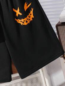 2 sztuki Tween Boys Casual Street Graphic Print Crew Neck Loose T-shirt i spodenki Knit Set